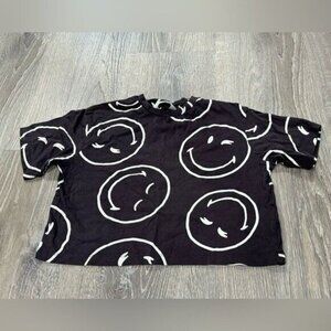 H&M Girls Smiley Face Shirt 8-10 Grey OC23